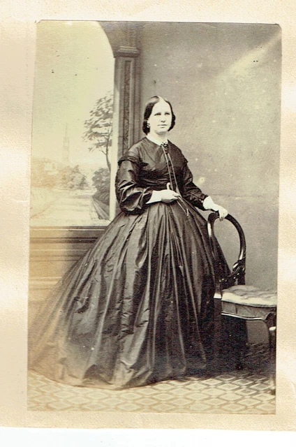 Victorian cdv type photo lady long dress standing hand on chair