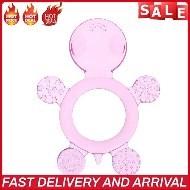 Lindo chupete masticable de silicona para dentición con correa de bebé para niños (tortuga rosa)