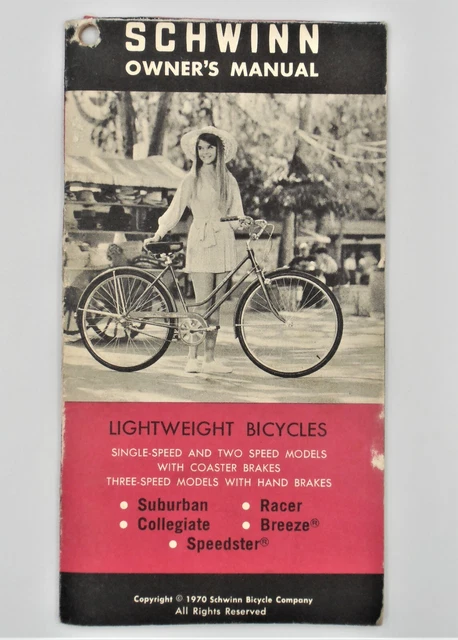 1970 SCHWINN BICYCLE OWNERS MANUAL - Suburban Collegiate Racer Breeze Speedster