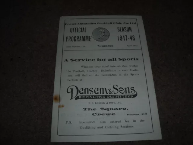 Rare Vintage Crewe Alexandra V Lincoln City 3Rd Division North 10Th April 1948