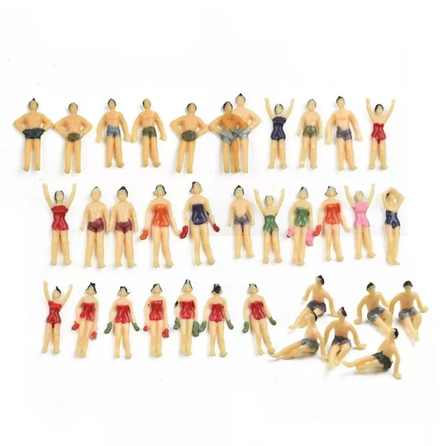 40pcs Different 1:75 Scale Figures Painted Seaside Visitors Swimming People UK