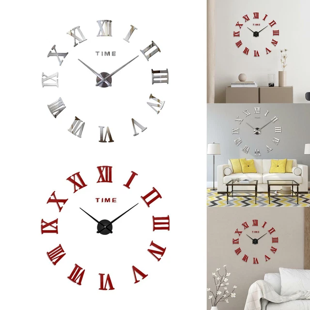 Grande horloge murale sans cadre bricolage horloges murales 3D avec autocollants