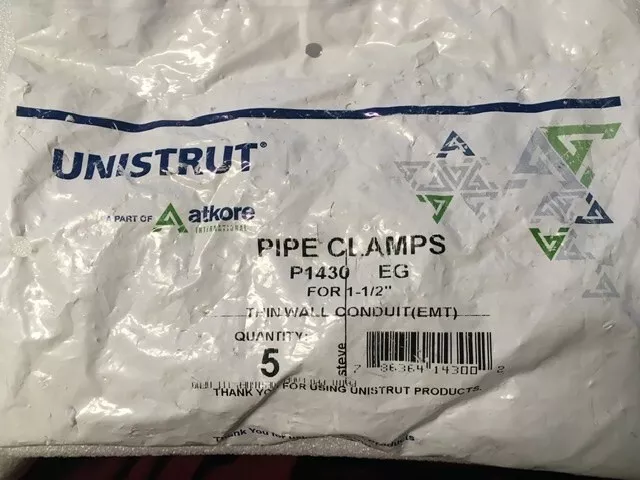 Unistrut Pipe Clamps P1430 Eg For 1-1/2"  Thin Wall Conduit (Emt)  New - Sealed