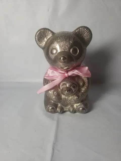 Pewter Bear With Cub Bank Baby Shower Gift vintage