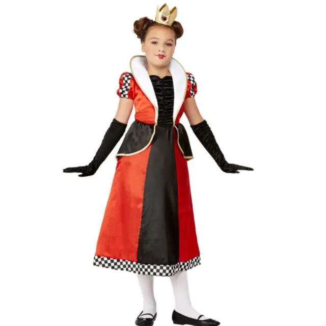 Kids Girls Queen Of Hearts Fancy Dress Costume Fairy Tale Alice Book Week Outfit