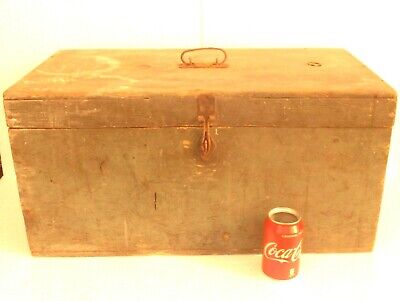 💥 late 1800's ANTIQUE hand made wooden STORAGE chest BOX - original green paint
