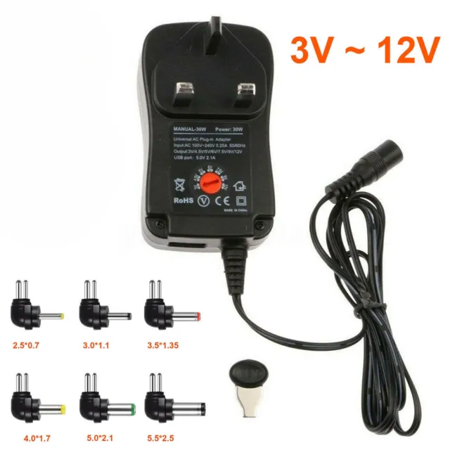 Hot New 3V-12V AC to DC Adjustable Multi Voltage 30W Power Supply Adapter US