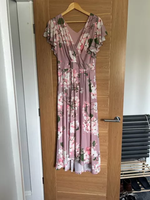 Jolie Moi Lilac Pink Floral Midi Dress Size 14 Summer Wedding V Neck