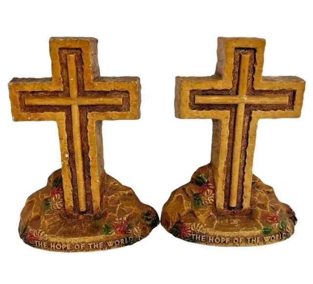 Vintage Cross Bookends Jesus Religious OOAK Hope Of The World Christmas Easter