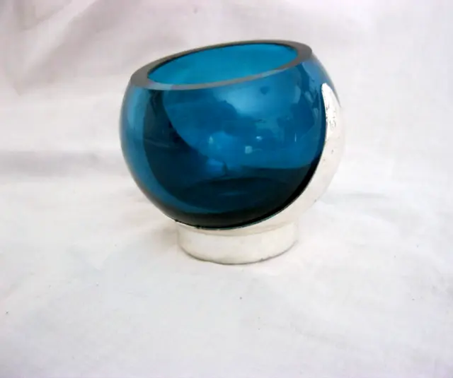 QUIST 70er Jahre Kugel-Aschenbecher Glas blau