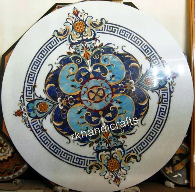 60 INCHES ROUND Marble Dining Table Top Antique Pattern Inlay Work