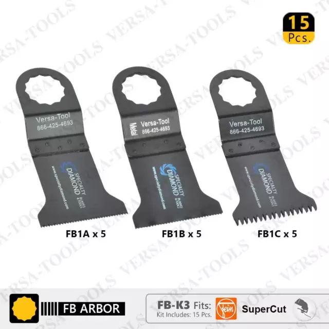 Versa-Tool FB-K3 15 Piece Oscillating Multi Tool Saw Blade Set For Fein Supercut