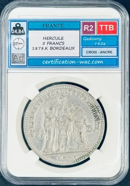 Hercule 5 Francs 1878.K Bordeaux