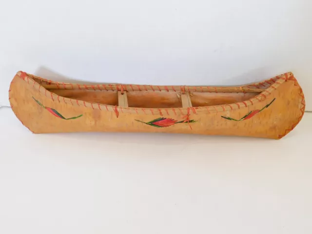 Antique Vintage Birchbark Canoe with Quill Decoration Ojibwe ?