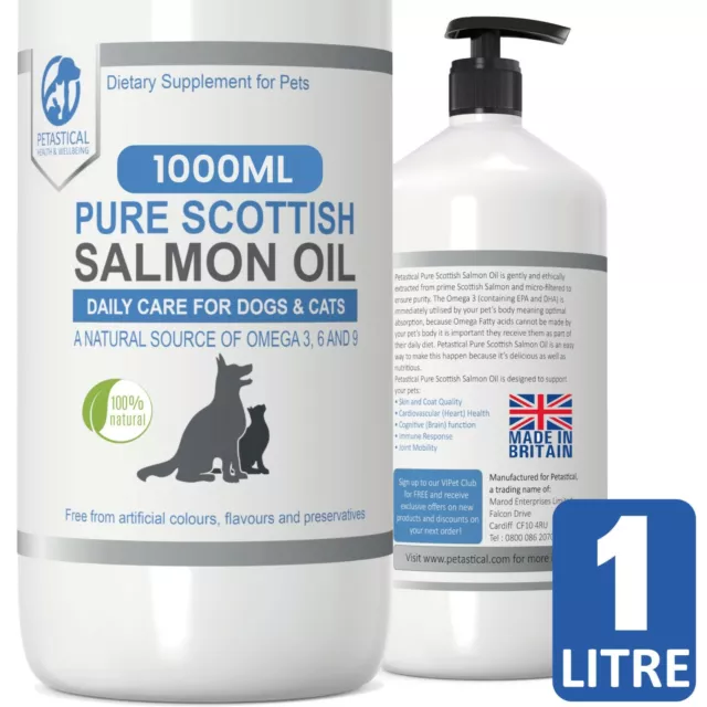 Salmon Oil for Dogs and Cats - Petastical Pure Scottish Fish Oil Omega 3 1 Litre
