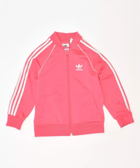 ADIDAS Girls Tracksuit Top Jacket 3-4 Years Pink Polyester PG09
