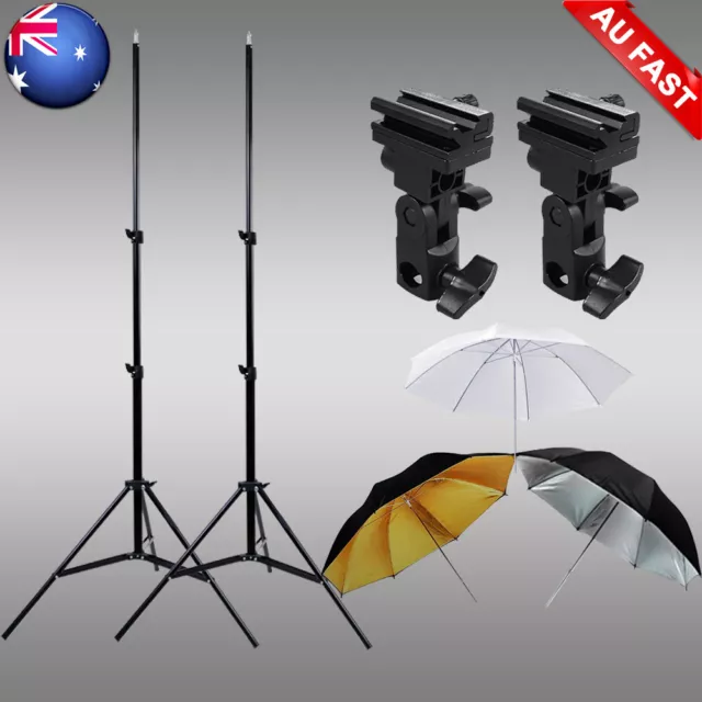 Photo Studio Umbrella Flash Lighting Kit+Light Stand+33" Umbrellas+2x Bracket B