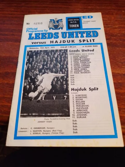 Leeds Utd V Hajduk Split Cup Winners Cup Semi Final 1L 11th April 1973
