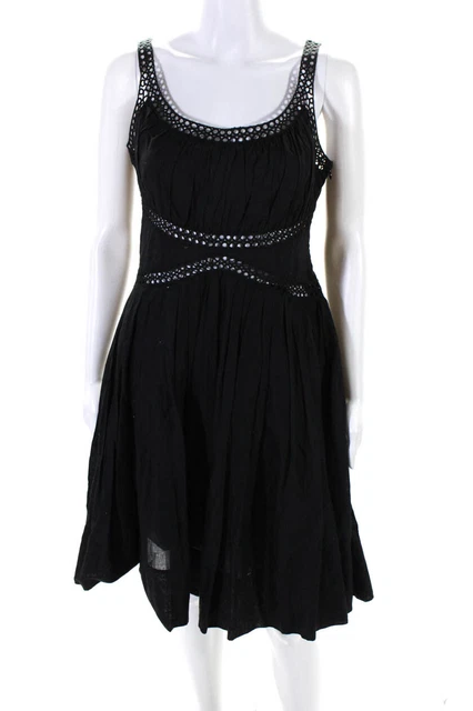 Jill Stuart Womens Mesh Cut-Out Pleated Sleeveless Tea Dress Black Size 4
