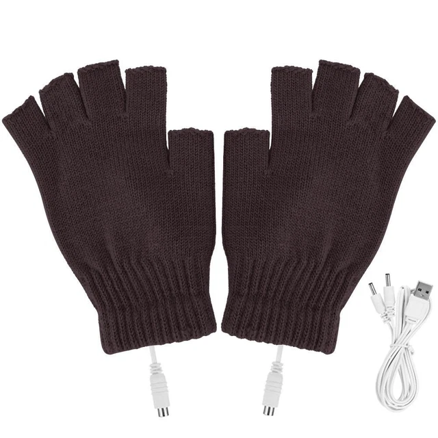 Women Men Electric Heating Gloves USB Thermal Gloves for Sports Skiing (Brown)
