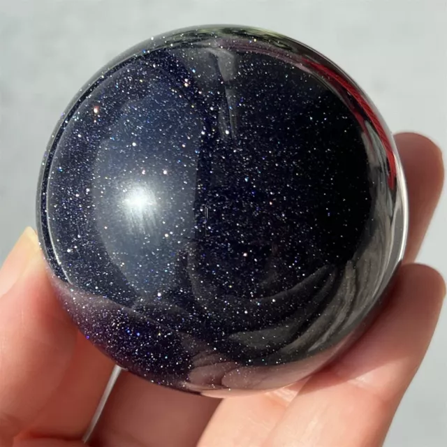 50mm+ Blue Gold Sand carved gem ball quartz crystal sphere reiki healing 1pc