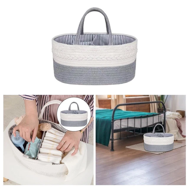 Cute Baby Diaper Caddy Organizer, Large Basket Cotton Rope Nursery Storage