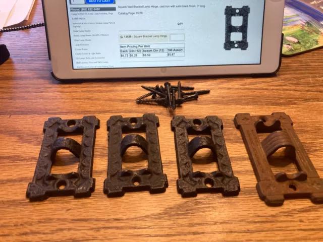 4 Antique Cast Iron Swing Arm Ornate Oil Lamp Hardware Wall Mount Brackets