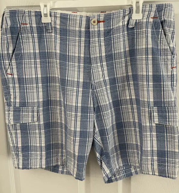 Tommy Bahama Relax Shorts Mens Size 38 Blue Plaid Cargo Pockets Chino