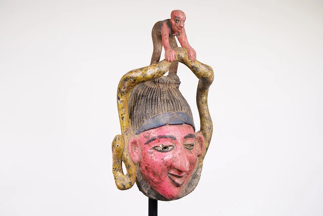 Tiv Mask with Man Holding Snake 15.75" - Nigeria - African Art