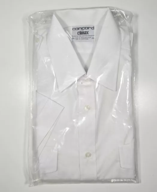 Climax Concord mens white SHORT sleeved shirt pilots uniform collar  15.5"UNUSED