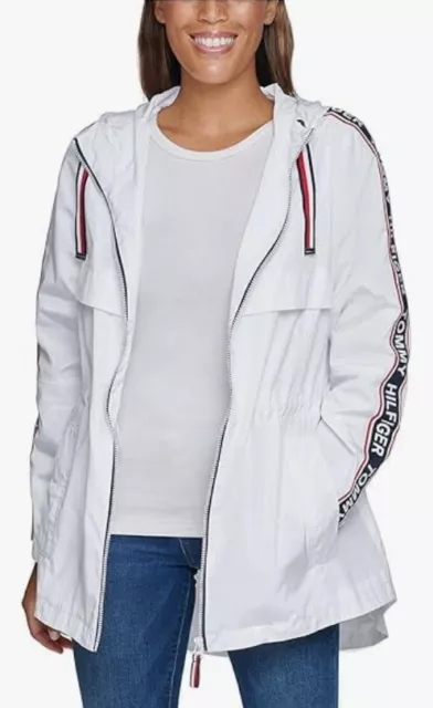 TOMMY HILFIGER White Rain Windbreaker Casual Jacket Sz Large Womens