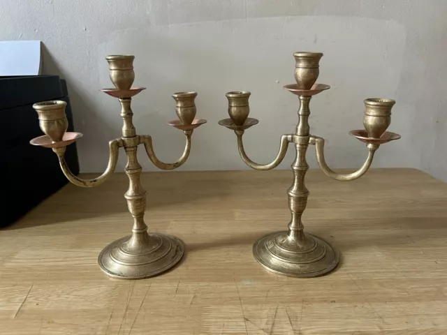 Vintage Solid Brass Pair Of Candle Stick Holders