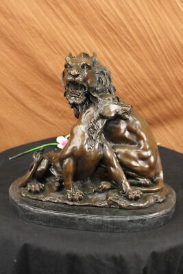 Beautiful 47 Lbs Mounted Hotcast Genuine Bronze Lion Statue Family Of Lions Gift