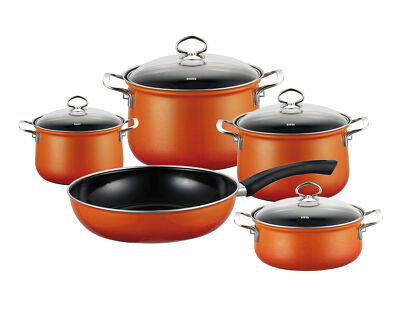 Smalto casseruola 20cm e casseruola 12 cm Set di pentole 5-TLG Emaill-Set Bianco con Motivo Floreale Riess Flora Extra Stark Composto da pentole per Carne 16 0558-070 20 e 24 cm Nouvelle 