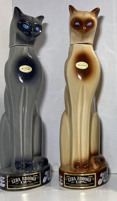 3  Ezra Brooks Katz Decanter Bottle 14.5", Brown & Grey Empty No Damage
