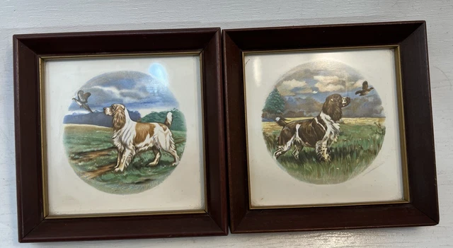 Vtg Hunting Dog Setter H & R Johnson England Decorative Tile Set 6x6 Framed