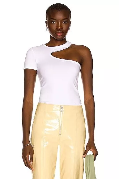 HELMUT LANG Womens XS/S Cutout Stretch T-Shirt in Optic White NEW w/FLAW, Read