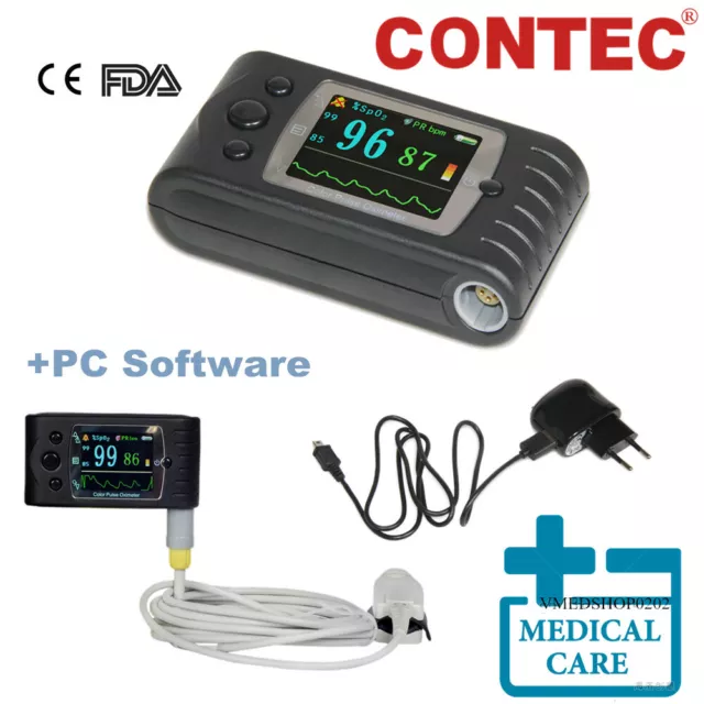 24h Recorder Handheld Finger Pulse Oximeter Blood Oxygen Monitor + HR/SpO2 Probe
