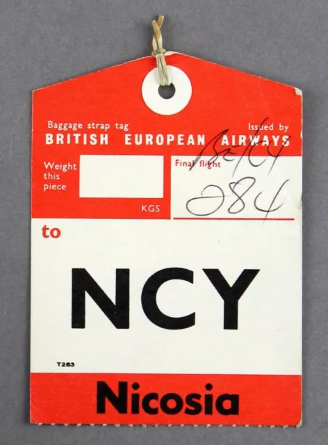 Bea British European Airways Nicosia Cyprus Airline Luggage Tag Baggage Label