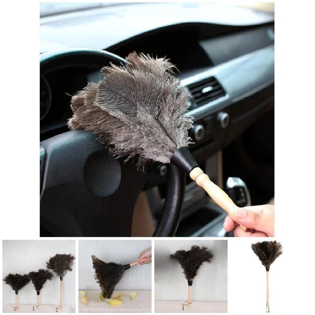 WOODEN HAND OSTRICH Feather Fur Brush Dust Removal Duster Ostrich ...