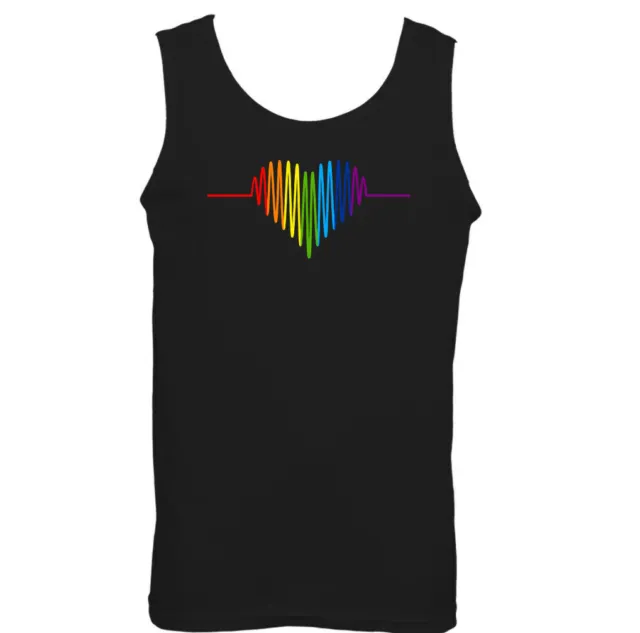 Gay Pulse Heart Mens LGBT Vest Pride Rainbow Colours Top Tee Outfit Clothing