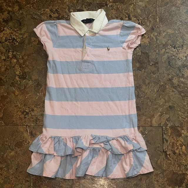 Ralph Lauren Girls Collard Rugby Striped Polo Dress Shirt Size 6
