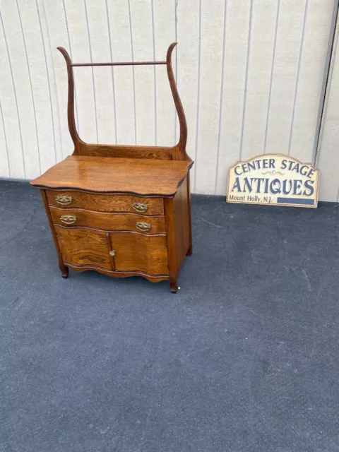 00001 Antique Victorian Oak Washstand with Towel Bar