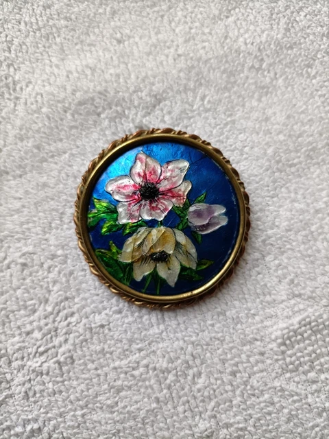 Broche Ancienne Limoges émaillée - Portrait De Femme, Signée JES, Cuivre, France