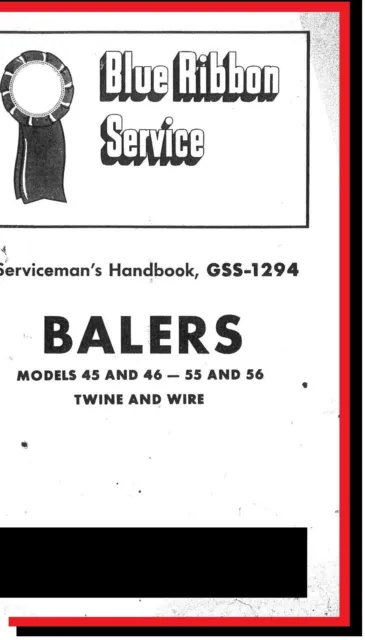 IH Baler Knotter Service Manual GSS-1294 45 46 55 56 Twine Wire Small Square