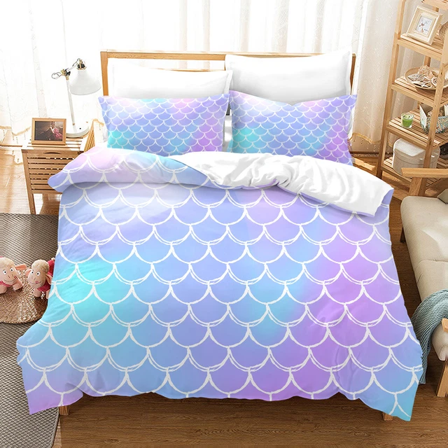 3D MERMAID SCALES Quilt Cover Bedding Comforter Duvet Cover Pillowcase Single EUR 33,67