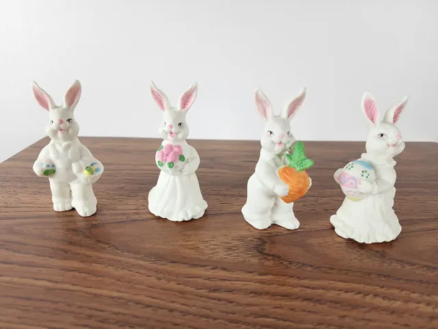 Vintage White Ceramic Easter Bunnies Figurines Set Of 4 - 3.5 Inches