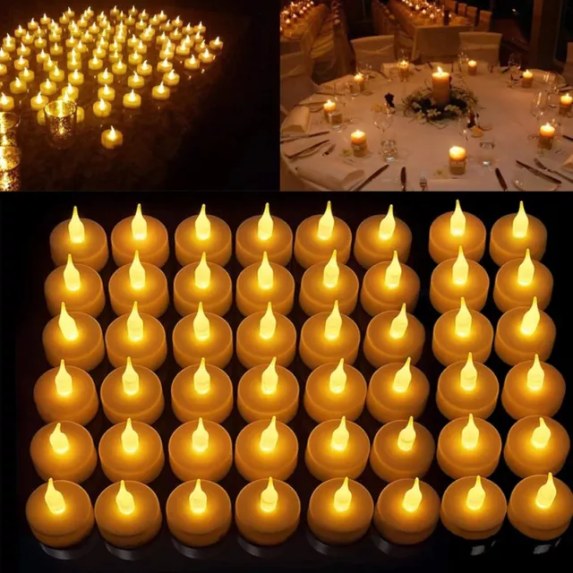 12~48Pcs Flickering Battery Operated Flameless LED Tea Lights Votive Candles