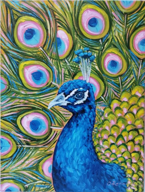 Peacock Painting Original Peacock Oil Painting on Canvas 12x16 Peacock Wall Art
