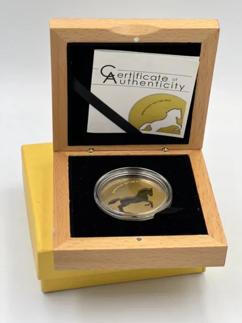 2014 Mongolia Nature Horse 1/2 Oz Silver Gold Plated Coin With  Box&COA